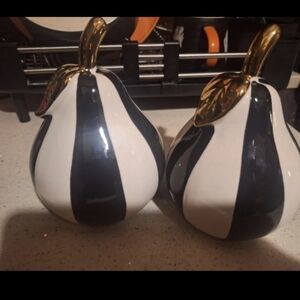 Elegant Black and White Ceramic Pears with Gold Accents